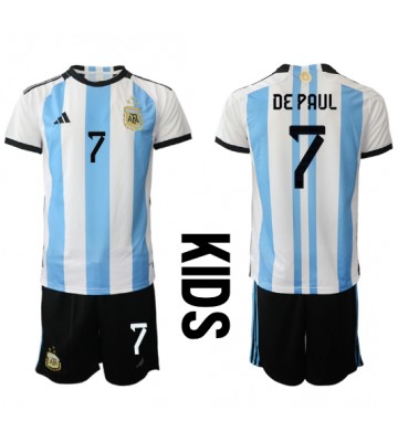 Lacne Dětský Futbalové dres Argentína Rodrigo de Paul #7 MS 2022 Krátky Rukáv - Domáci (+ trenírky)
